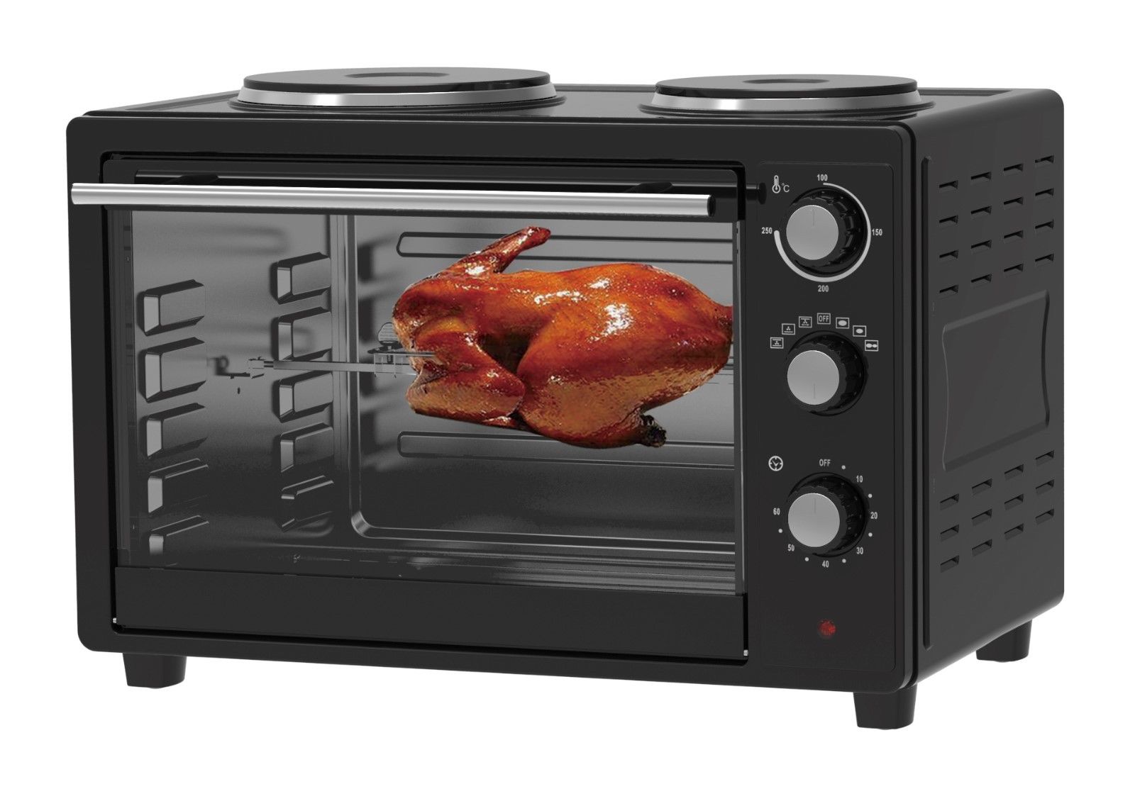 38L Grill Convection Electric Double Hob Hotplate Rotisserie 